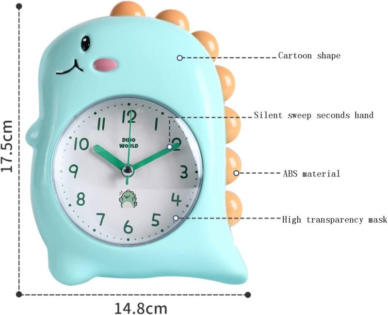 Travel Clock Dinosaur Alarm Clock for Kids, Cute Bedroom Decoration, Non Ticking Silent, Backlight Super Loud, for Gifts Decoration(Blue) - Image 2