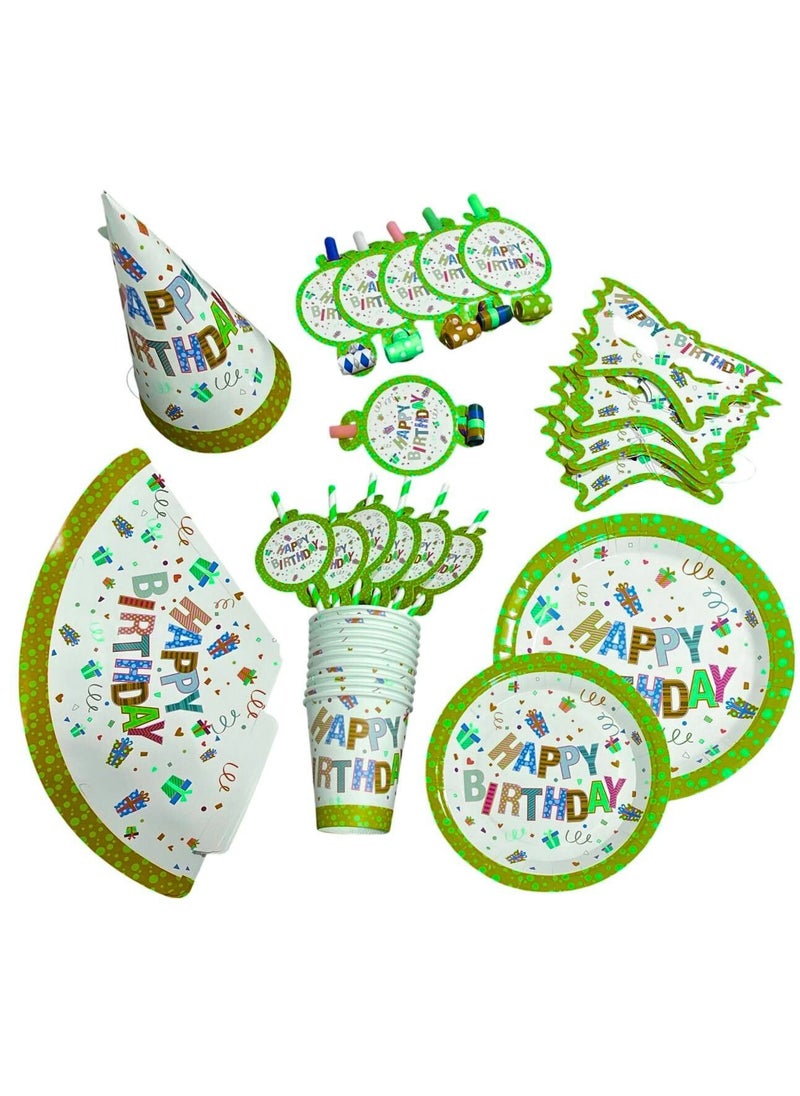 VIO 46 PC Kids Party Supplies Set for 6 Children Includes 6 Large Plates 6 Small Plates 10 Colorful Cups 6 Straws 6 Party Hats 6 Eye Masks and 6 Blow Horn Noisemakers Ideal for Birthday Celebrations and Fun Gatherings 