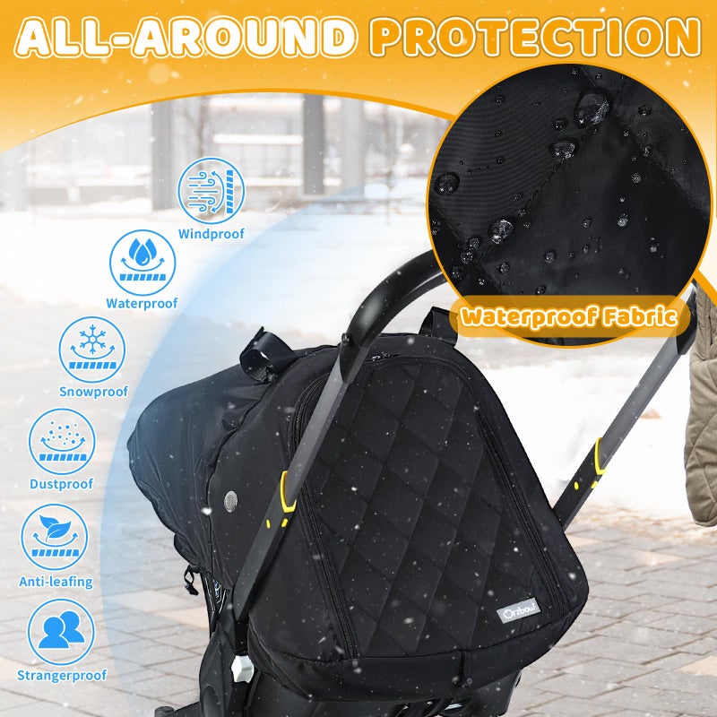 Orzbow Car Seat Cover Baby - Waterproof Carseat Cover for Doona Car Seat and Stroller, Breathable Winter Infant Carseat Canopy with Zipper Access, Rain and Wind Proof, Winter Baby Essentials, Black - Image 2