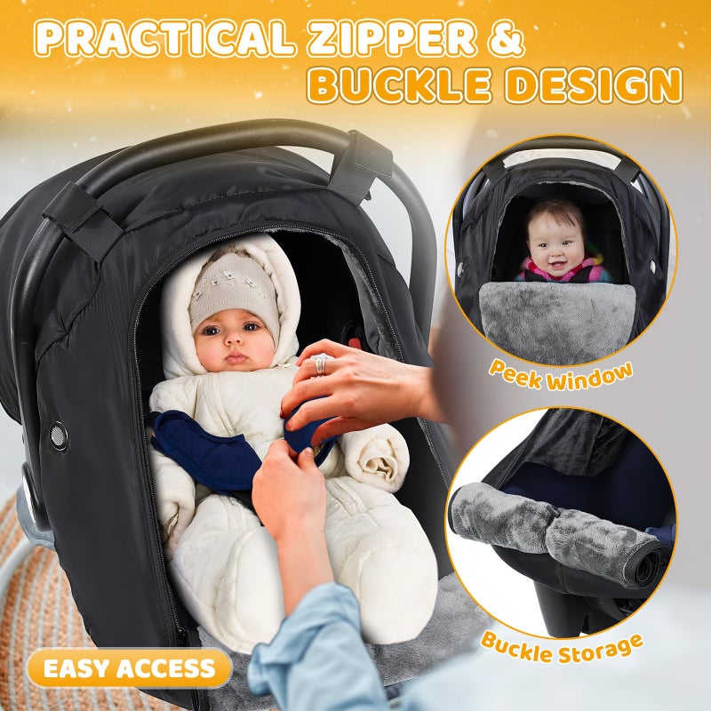 Orzbow Car Seat Cover Baby - Waterproof Carseat Cover for Doona Car Seat and Stroller, Breathable Winter Infant Carseat Canopy with Zipper Access, Rain and Wind Proof, Winter Baby Essentials, Black - Image 4