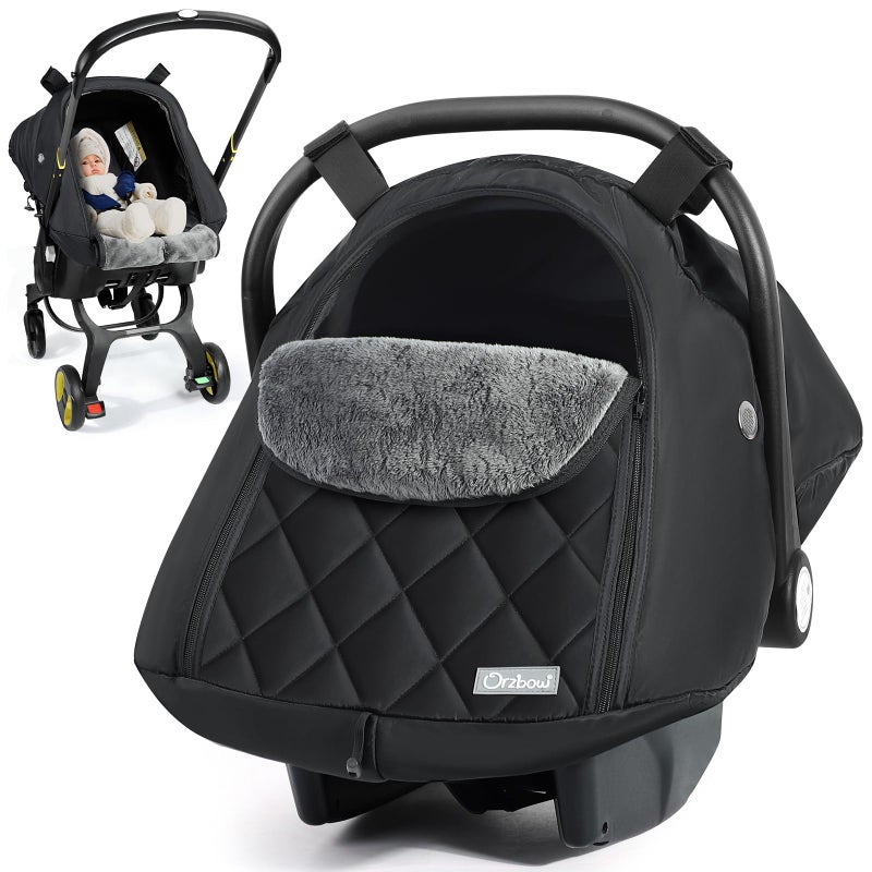 Orzbow Car Seat Cover Baby - Waterproof Carseat Cover for Doona Car Seat and Stroller, Breathable Winter Infant Carseat Canopy with Zipper Access, Rain and Wind Proof, Winter Baby Essentials, Black - Image 1