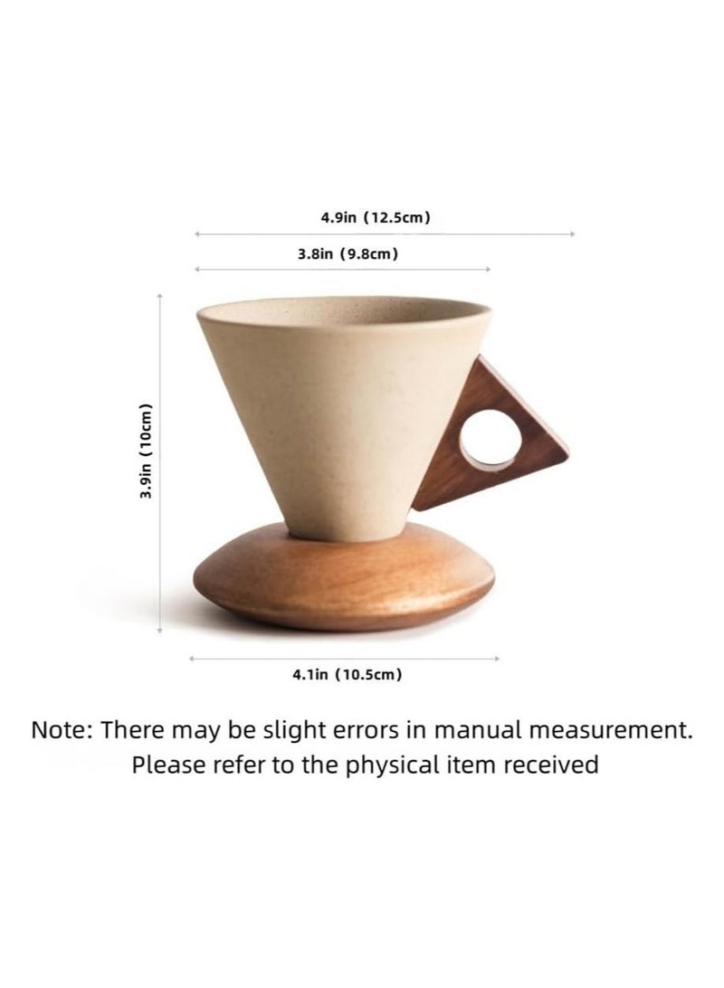 Aikanbo 250ml Retro Ceramic Coffee Mug，Creative Cone Coffee Cup Set for Women Elegant Small，Solid Wood Handle And Coaster，Suitable for Home，Restaurant，Party and Office Use - Image 3