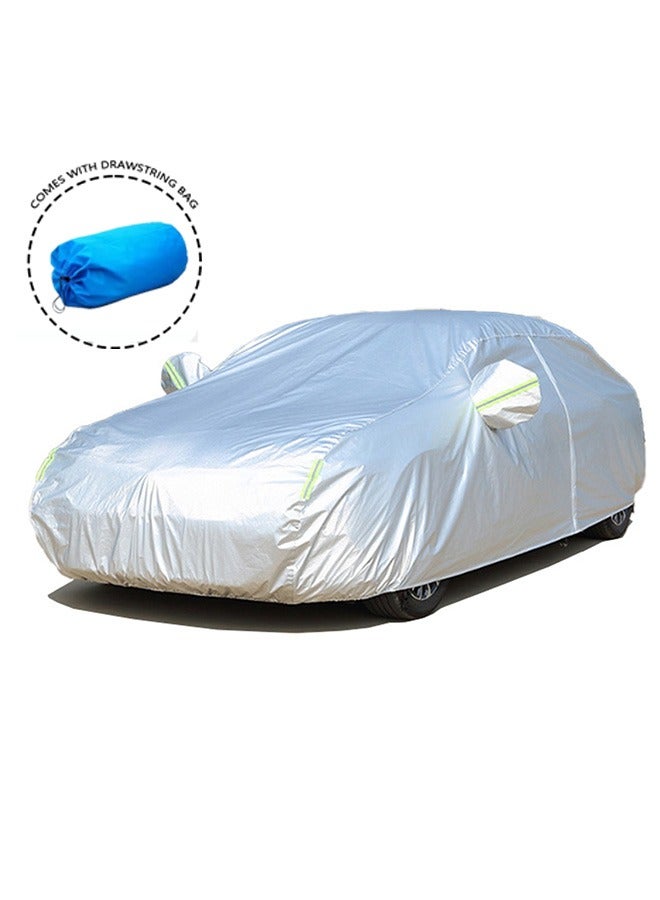 Outdoor Car Cover Waterproof All Weather for Automobiles Full Size Cover Rain Sun UV Protection with Reflective Strips High-Elasticity Strap for Strong Wind & Sandstorm Conditions Universal Fit for Automobiles Sedan Silver - Image 1