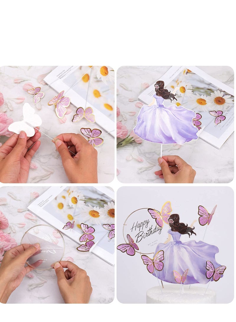 Zikra 25pcs Butterfly Cake Toppers, Purple Princess Fairy Supplies, Cupcake Toppers Picks, Decoration for Birthday Baby Shower Wedding Theme Party - Image 5