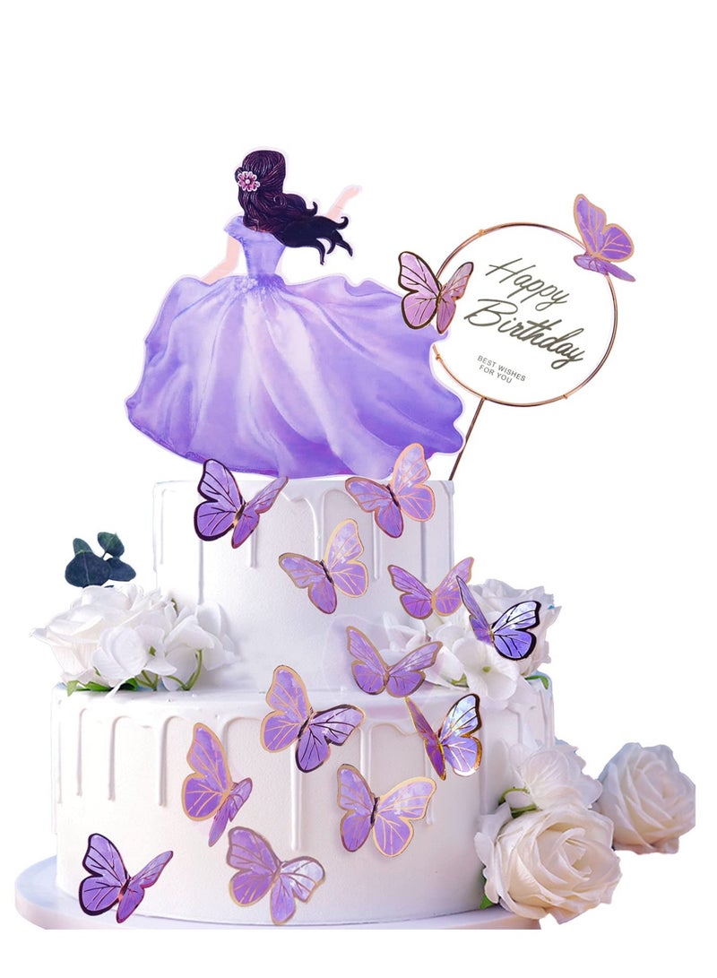 Zikra 25pcs Butterfly Cake Toppers, Purple Princess Fairy Supplies, Cupcake Toppers Picks, Decoration for Birthday Baby Shower Wedding Theme Party - Image 1