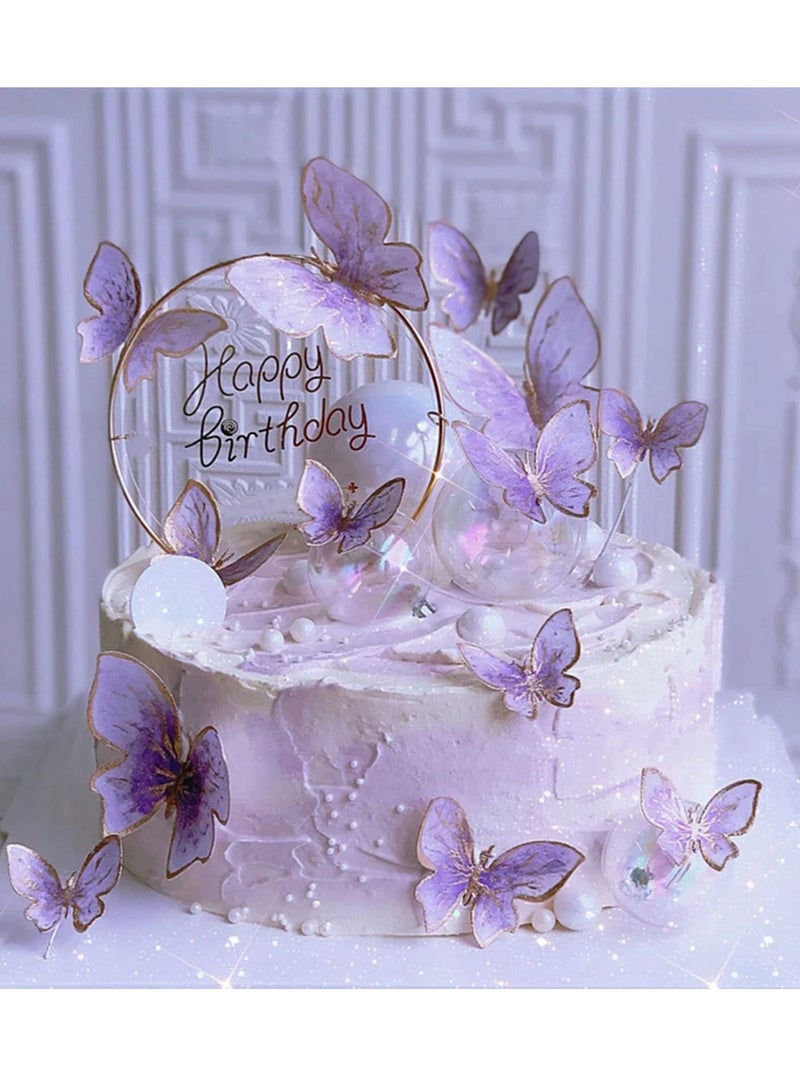 Zikra 25pcs Butterfly Cake Toppers, Purple Princess Fairy Supplies, Cupcake Toppers Picks, Decoration for Birthday Baby Shower Wedding Theme Party - Image 2