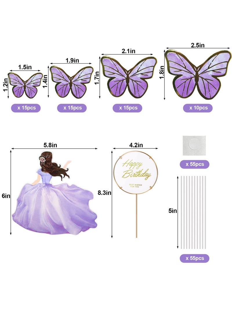 Zikra 25pcs Butterfly Cake Toppers, Purple Princess Fairy Supplies, Cupcake Toppers Picks, Decoration for Birthday Baby Shower Wedding Theme Party - Image 3