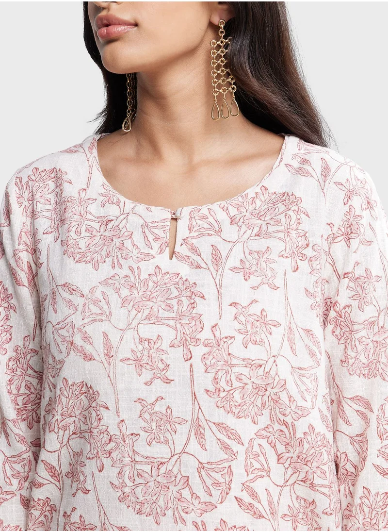 فاب انديا Crew Neck Printed Long Kurta
