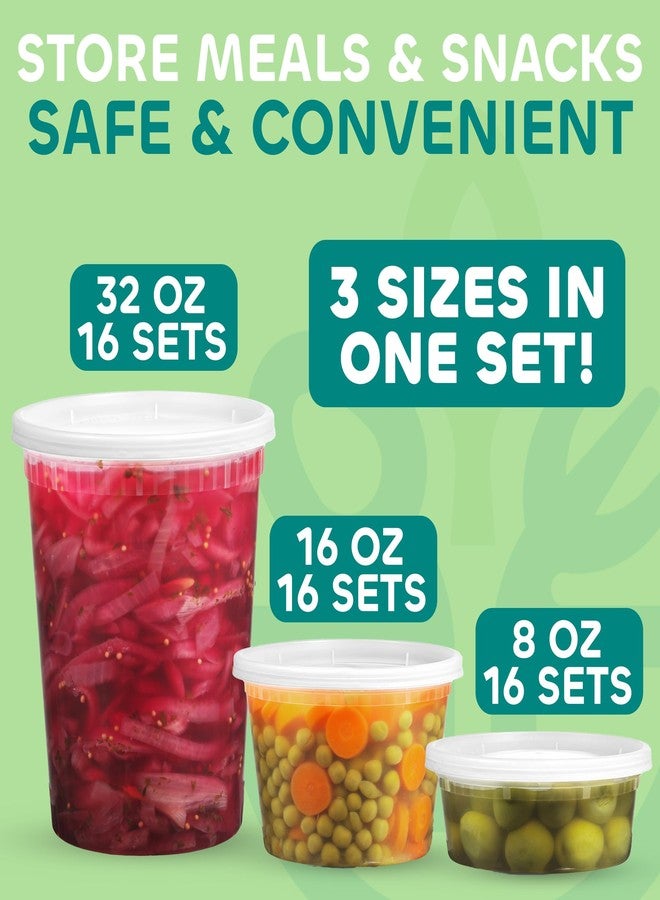 JoyServe Deli Food Containers with Lids - (48 Pack) 16 Sets of Each Size - 8 Oz-Cup / 16 Oz-Pint / 32 Oz-Quart Sizes Food Storage Takeout Meal Prep Storage, BPA-Free, Dishwasher, Microwave Safe - Image 2