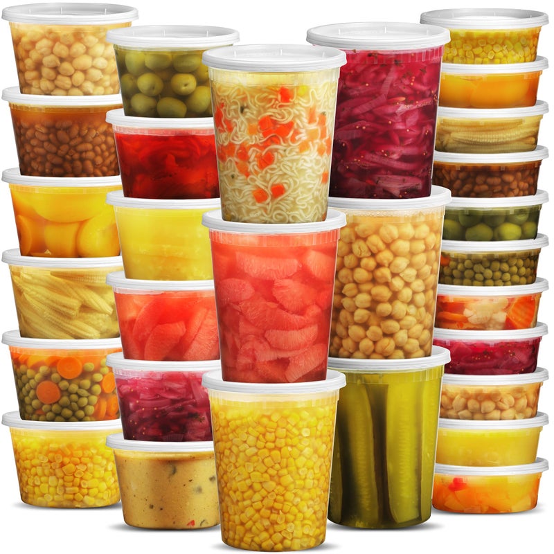 JoyServe Deli Food Containers with Lids - (48 Pack) 16 Sets of Each Size - 8 Oz-Cup / 16 Oz-Pint / 32 Oz-Quart Sizes Food Storage Takeout Meal Prep Storage, BPA-Free, Dishwasher, Microwave Safe - Image 1