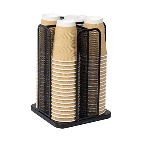 Mind Reader Network Collection, 4-Compartment Cup and Lid Dispenser, Countertop Organizer, Metal Mesh, 8"L x 8"W x 11.5"H, Black - Image 1