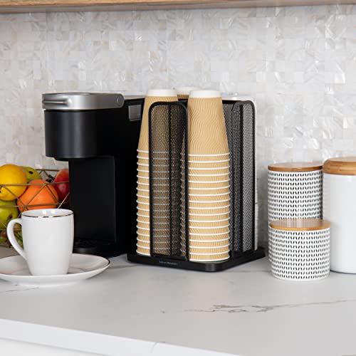 Mind Reader Network Collection, 4-Compartment Cup and Lid Dispenser, Countertop Organizer, Metal Mesh, 8"L x 8"W x 11.5"H, Black - Image 2