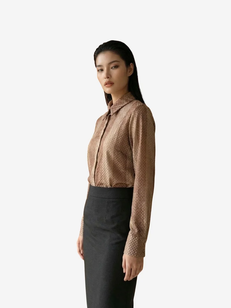 My Fashion Camel Brown MY FASHION Striped Velvet Weave Button Shirt for Women | Best Price UAE