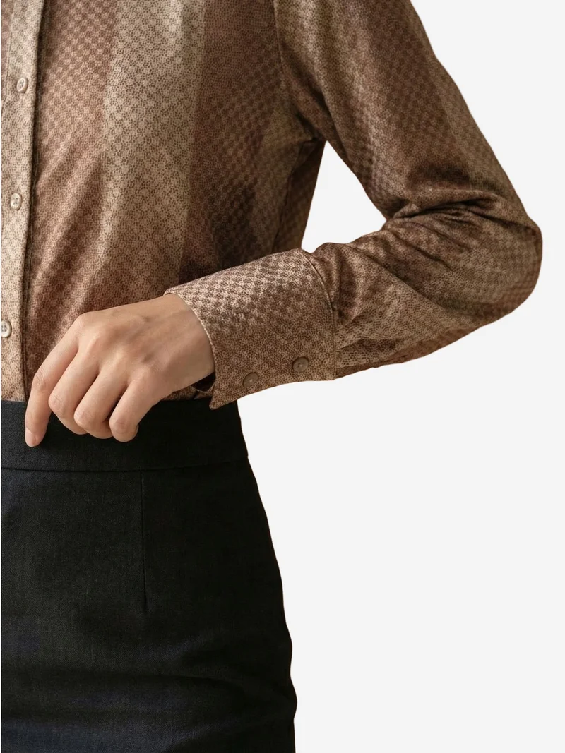 My Fashion Camel Brown MY FASHION Striped Velvet Weave Button Shirt for Women | Best Price UAE