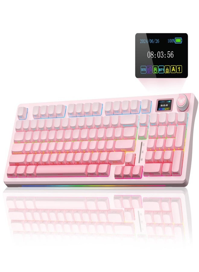 AULA S98 Pro Wireless Mechanical Keyboard with Screen & Knob,2.4GHz/USB-C/BT5.0 Hot Swappable Pink Creamy Keyboard,Pre-lubed Linear Switches,Side Printed PBT Keycaps,RGB Backlit Gaming Keyboards - Image 1