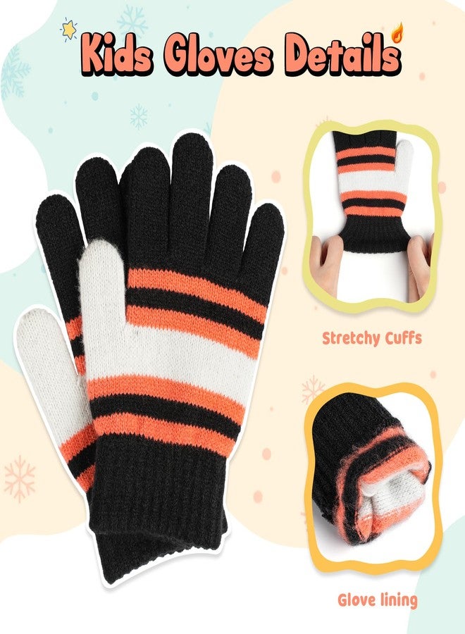 Bessteven Kids Winter Hat Scarf Gloves: Boys Beanie Hats Gloves Set for Ages 6-10 Warm Thick Fleece Lined Winter Set Knit Cap Snow Ski, Black & Orange, One Size - Image 4