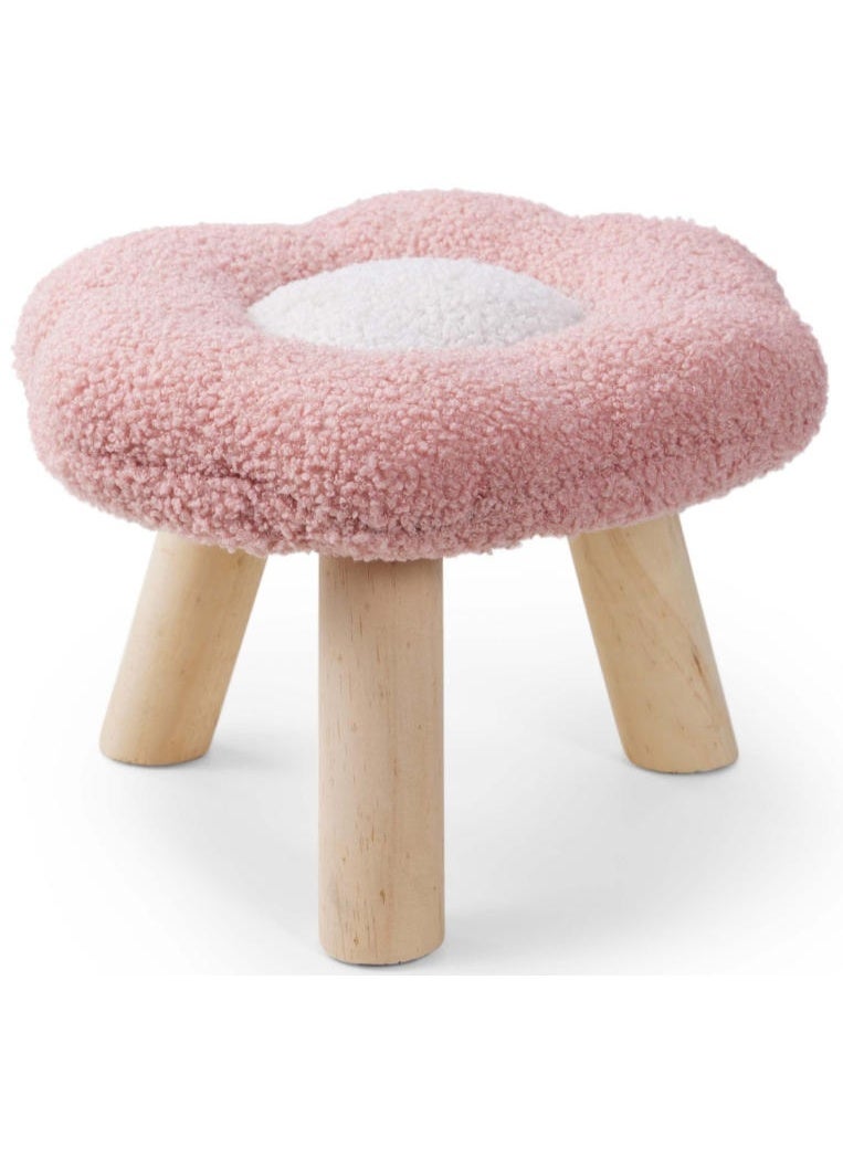 LINGWEI Kids Plush Flower Chair with Solid Wooden Legs - 31x19x31cm– Soft Padded Toddler Stool, Cute Nursery & Playroom Seating - Image 1
