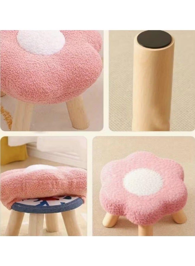 LINGWEI Kids Plush Flower Chair with Solid Wooden Legs - 31x19x31cm– Soft Padded Toddler Stool, Cute Nursery & Playroom Seating - Image 2