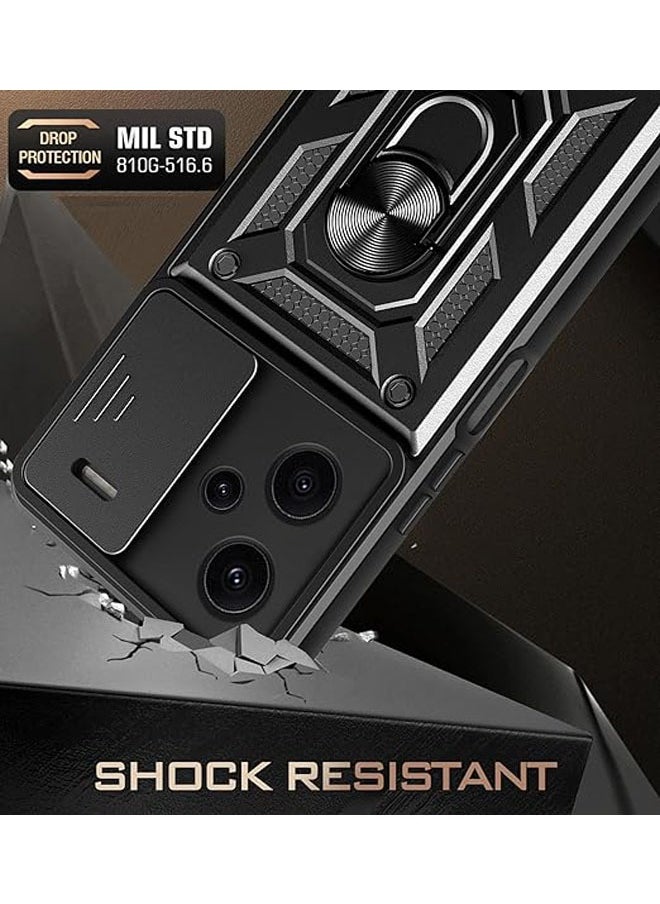 Xiaomi Redmi Note 13 Pro Plus with Sliding Camera Case and Ring Bracket Phone Case Compatible with Car Magnets Shock Resistant