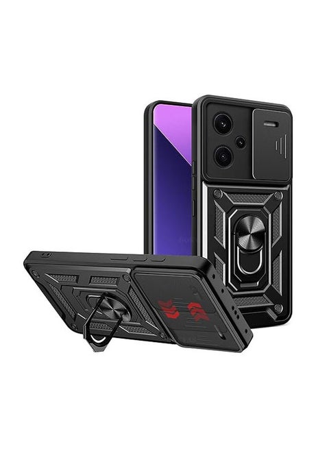 Xiaomi Redmi Note 13 Pro Plus with Sliding Camera Case and Ring Bracket Phone Case Compatible with Car Magnets Shock Resistant