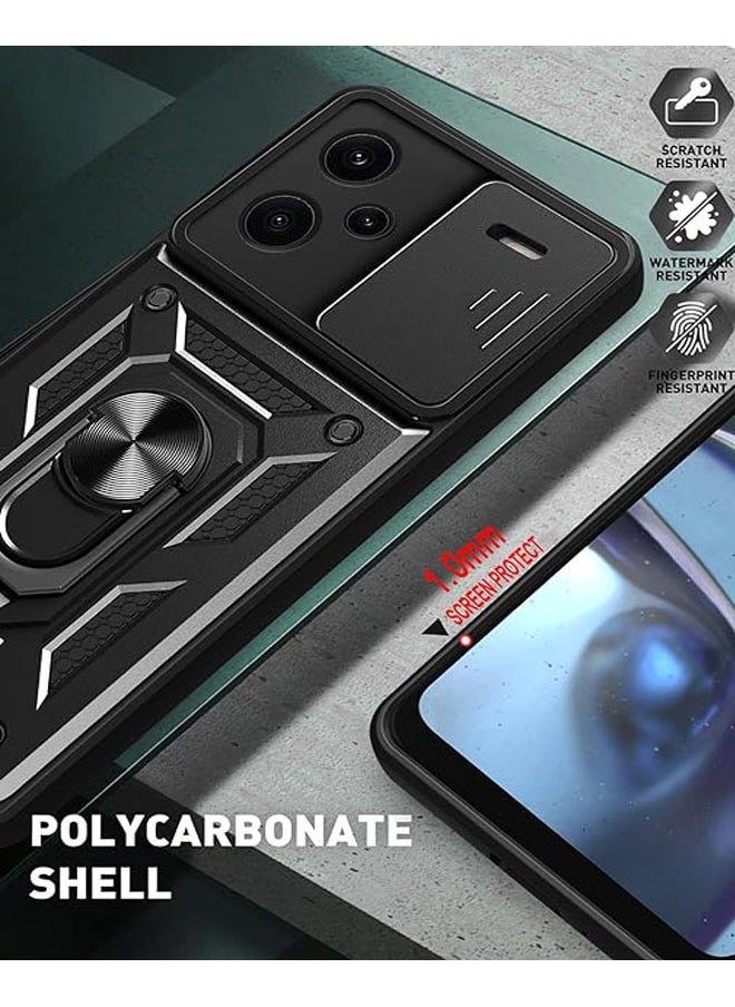 Xiaomi Redmi Note 13 Pro Plus with Sliding Camera Case and Ring Bracket Phone Case Compatible with Car Magnets Shock Resistant
