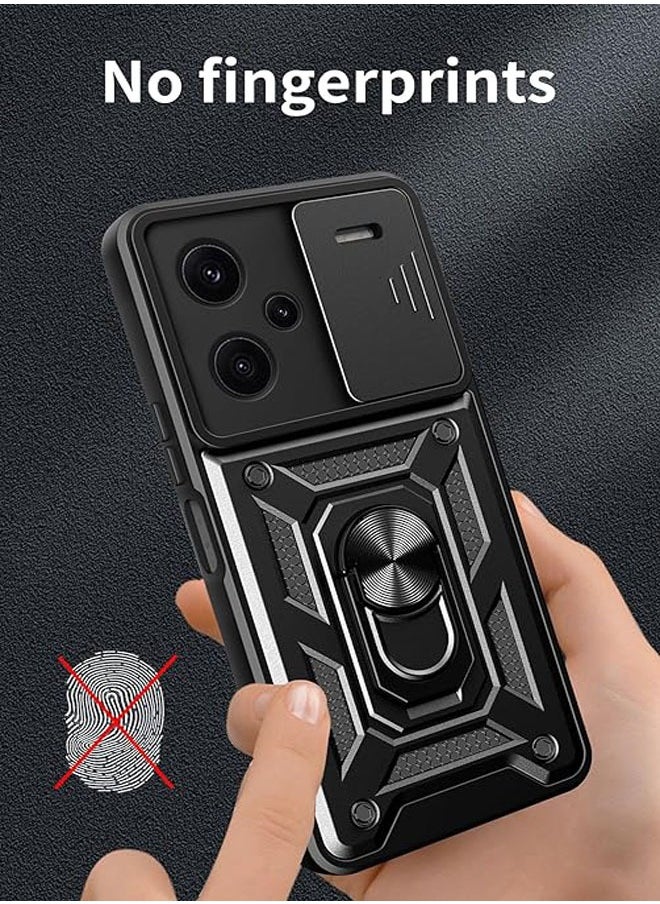 Xiaomi Redmi Note 13 Pro Plus with Sliding Camera Case and Ring Bracket Phone Case Compatible with Car Magnets Shock Resistant