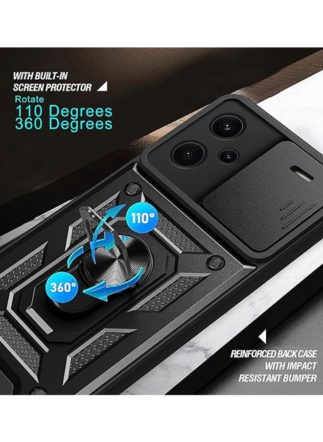 Xiaomi Redmi Note 13 Pro Plus with Sliding Camera Case and Ring Bracket Phone Case Compatible with Car Magnets Shock Resistant