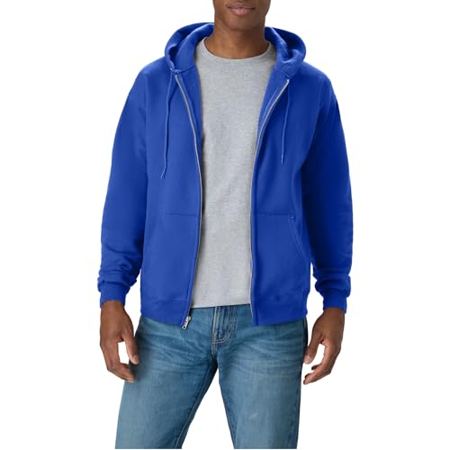 Hanes Mens Hoodie Ecosmart Fleece Fullzip Zipup Hooded Sweatshirt For Athletichoodies Deep Royal Small US - Image 1