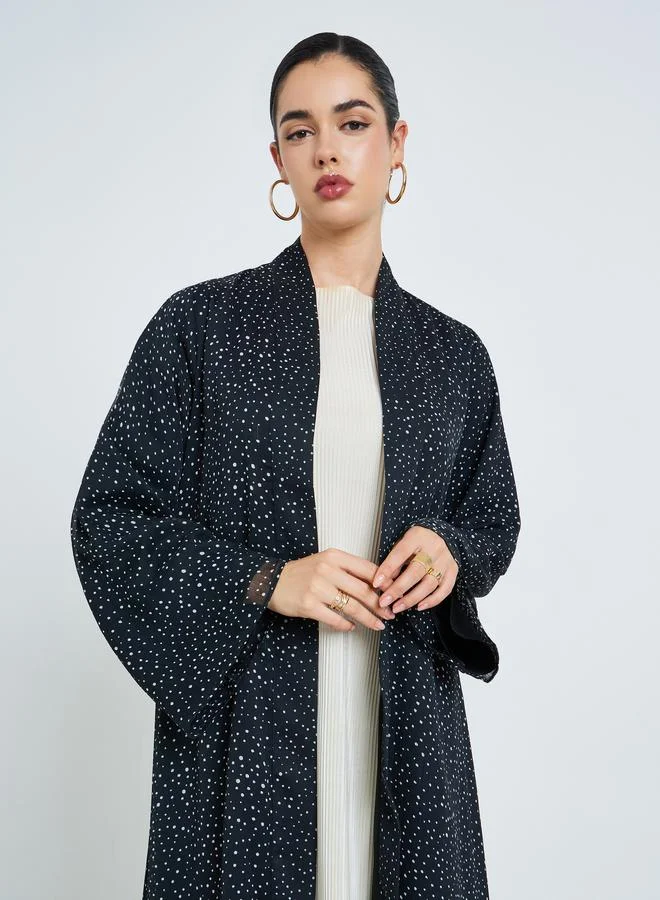 Amirah Women Black Polka Dot Chiffon Abaya