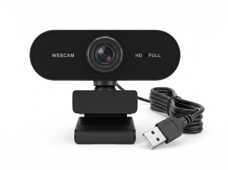كاميرا ويب عالية الدقة Full HD 1080P مع ميكروفون مدمج واتصال USB وتشغيل بدون تعريفات - لون أسود - مثالية للاجتماعات والتعليم عن بعد