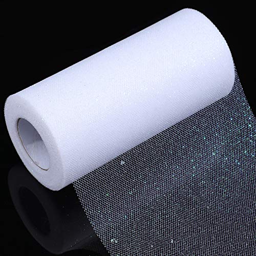 Senkary Glitter Tulle Roll Sparkling Tulle Ribbon Fabric Spool for Wedding Decoration Gift Wrapping, 6 Inch by 25 Yards (White) - Image 2