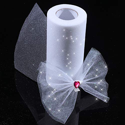 Senkary Glitter Tulle Roll Sparkling Tulle Ribbon Fabric Spool for Wedding Decoration Gift Wrapping, 6 Inch by 25 Yards (White) - Image 5