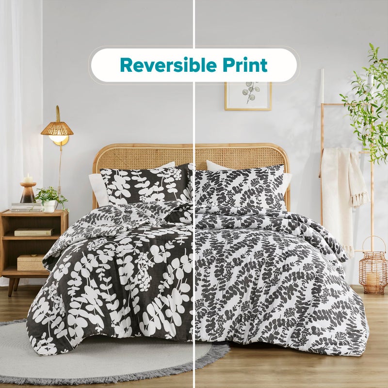 Comfort Spaces Queen Comforter Set, Breathable Microfiber Comforter Sets, Reversible Floral Comforters, Lightweight All Season Farmhouse Bedding, Matching Shams, Full/Queen, Black 3 Piece - Image 4