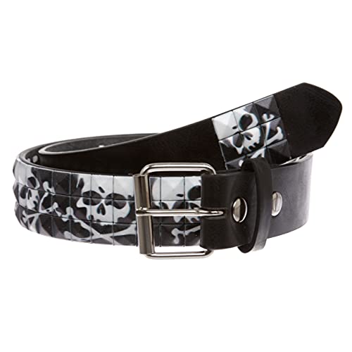 Beltiscool Snap On 1 1/2" Skull & Cross Bone Printed Punk Rock Studded Belt, Black | M - 35" - Image 5
