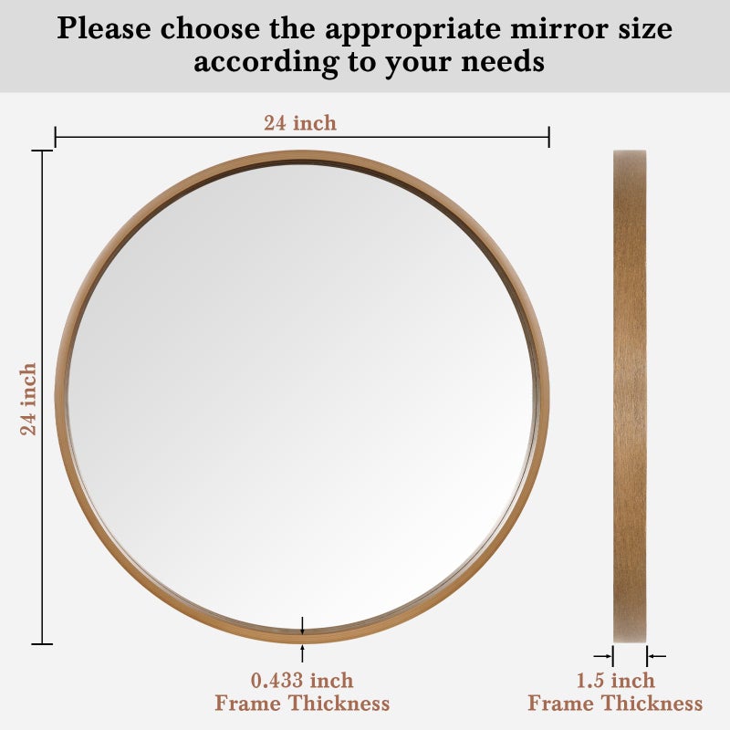 WallBeyond Round Wood Mirror 24" Circle Wall Mirror for Bathroom Round Wall Mirror for Wall Decor, Vanity, Entryway Living Room, Honey - Image 3