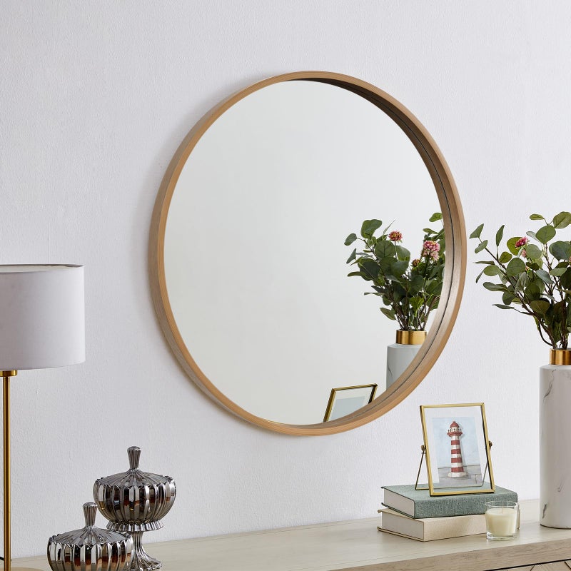 WallBeyond Round Wood Mirror 24" Circle Wall Mirror for Bathroom Round Wall Mirror for Wall Decor, Vanity, Entryway Living Room, Honey - Image 2