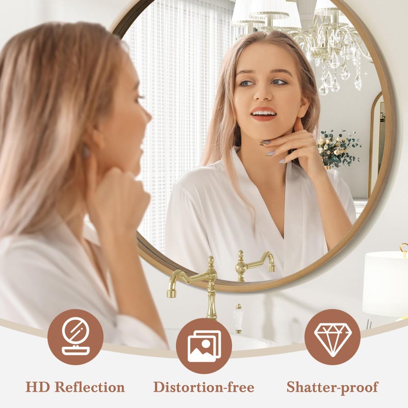 WallBeyond Round Wood Mirror 24" Circle Wall Mirror for Bathroom Round Wall Mirror for Wall Decor, Vanity, Entryway Living Room, Honey - Image 5