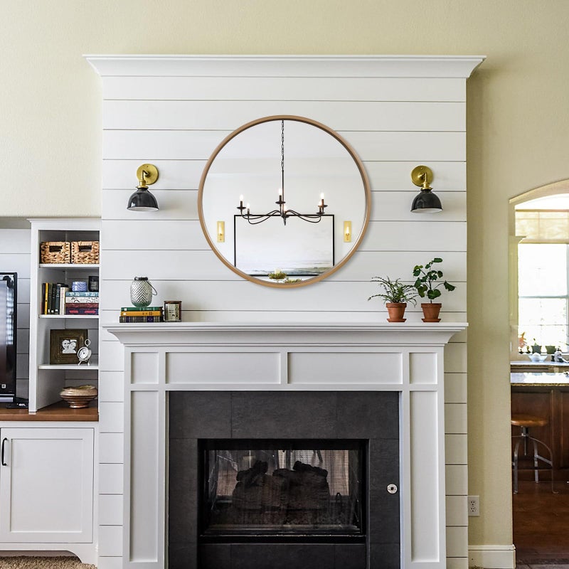 WallBeyond Round Wood Mirror 24" Circle Wall Mirror for Bathroom Round Wall Mirror for Wall Decor, Vanity, Entryway Living Room, Honey - Image 4