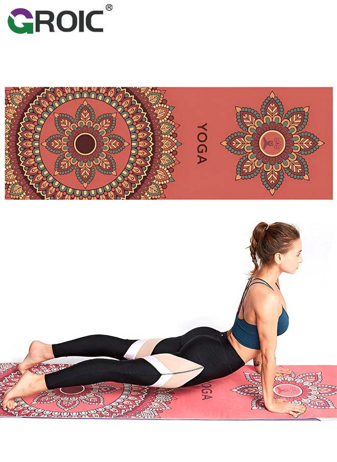 GROIC Yoga Mat Towel with Corner Pockets, Non Slip Sweat Absorbent Hot Yoga Towels, Soft Yoga Blankets with Travel Bag, Skidless Mat Cover for Workout, Gym, Fitness - 72.8"x 24.8"  - Image 1