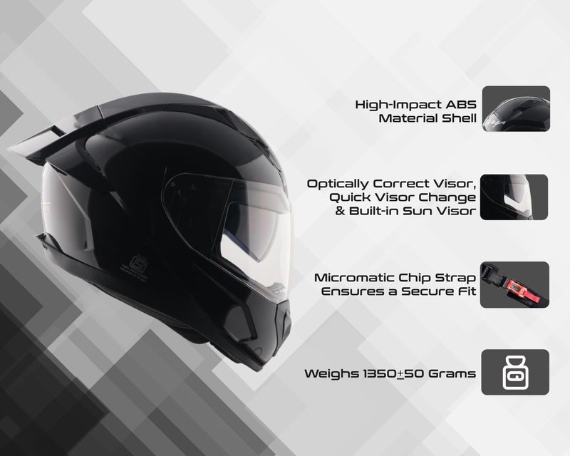 Vega Rapid D/V Full Face Motorcycle Helmet with Spoiler, Extra Smoke Visor, Matte Shell, Shock Absorbing Liner, Comfortable Interior, Ventilated Fit, and Trendy Dull Black Finish Dull Black-L - Image 4