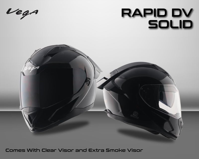Vega Rapid D/V Full Face Motorcycle Helmet with Spoiler, Extra Smoke Visor, Matte Shell, Shock Absorbing Liner, Comfortable Interior, Ventilated Fit, and Trendy Dull Black Finish Dull Black-L - Image 3
