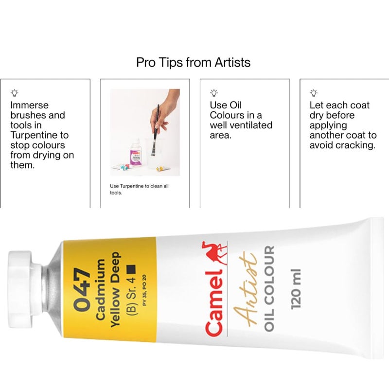 Camlin Kokuyo Artist Oil Colour 120 ml Series 4 Cadmium Yellow Deep - Image 5