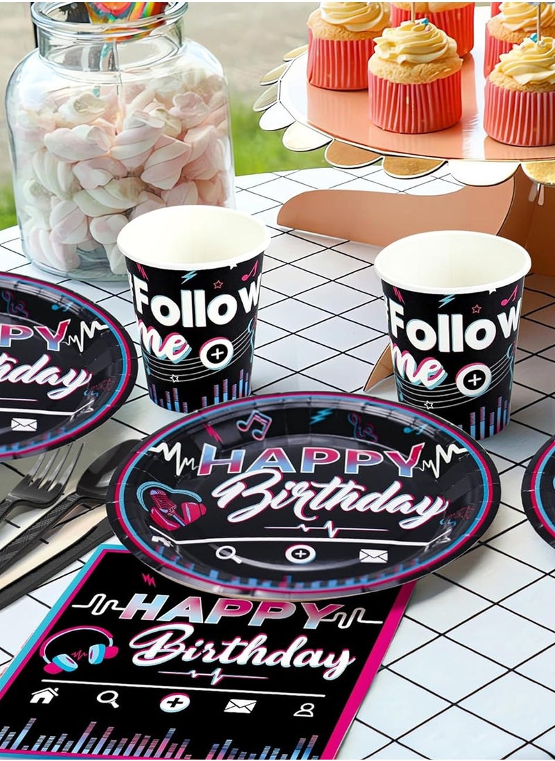 Moovant - 90PCS Disposable Tableware, Music Birthday Party Tableware Set with Tablecloth and Banner, Tea Party Supplies Decorations for Music Themed Themed Birthday Party - Image 1