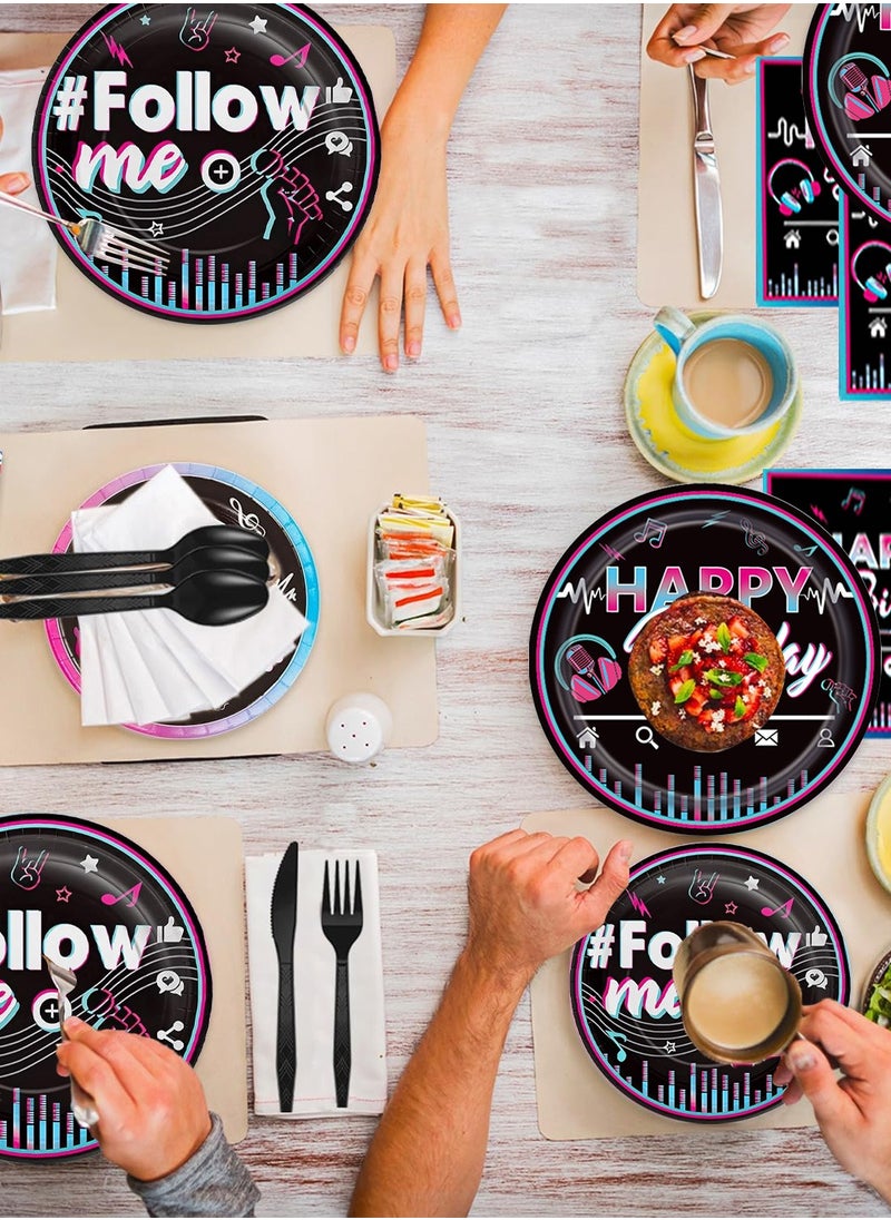 Moovant - 90PCS Disposable Tableware, Music Birthday Party Tableware Set with Tablecloth and Banner, Tea Party Supplies Decorations for Music Themed Themed Birthday Party - Image 1