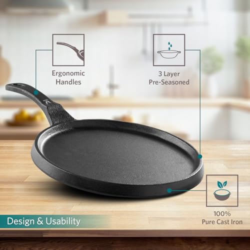 VAYA HauteChef Pre-Seasoned Cast Iron Omelette/Egg Pan, 24 cm, Naturally Non-Stick, 100% Pure, Premium & Toxin-Free, Induction-Base Suitable for All Stovetops, Ideal for Pancakes, Dosa & Pizza - Image 2