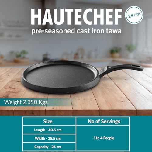 VAYA HauteChef Pre-Seasoned Cast Iron Omelette/Egg Pan, 24 cm, Naturally Non-Stick, 100% Pure, Premium & Toxin-Free, Induction-Base Suitable for All Stovetops, Ideal for Pancakes, Dosa & Pizza - Image 5