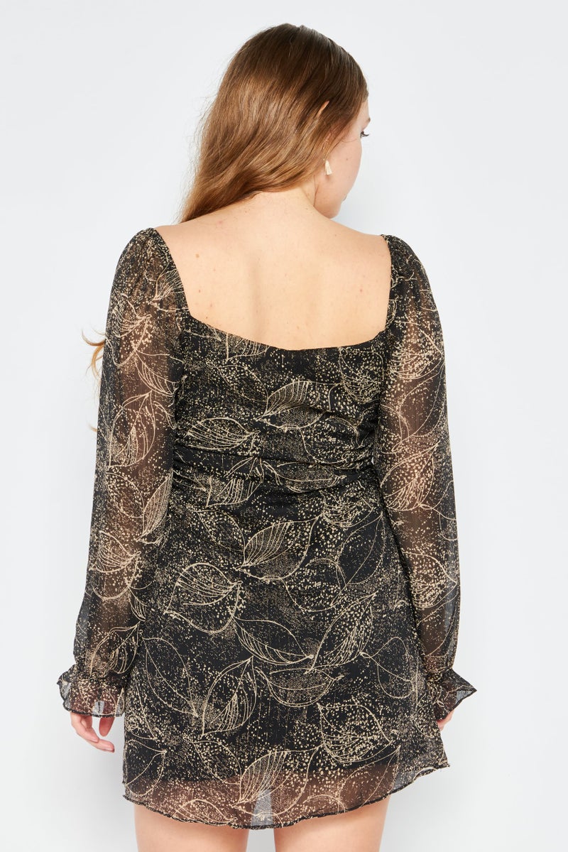 Endless Blu Women Allover Printed Mini Dress, Black Combo - Image 4