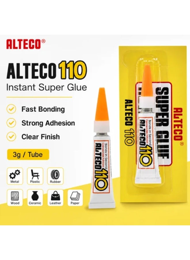 ALTECO 110 Instant Super Glue, 3g Tube, Strong & Fast Bonding with Clear Finish - Image 1