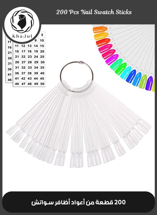 KHAJUL 200 Pcs Nail Swatch Sticks, Nail Swatch Sticks with Ring and Numbered Tips, Clear Fan shaped Display for Nail Art Polish Practice (Clear) - Image 1