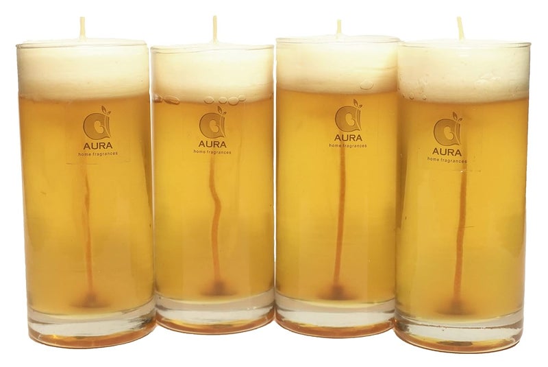 AURA شموع زجاجية معطرة برائحة البيرة من أورا، وقت الاحتراق 90 إلى 100 ساعة، عبوة من 4، رائحة الياسمين - Image 1